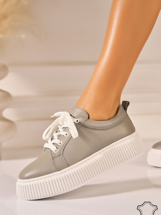 Oxfords Pentru Femei Din Piele Gri