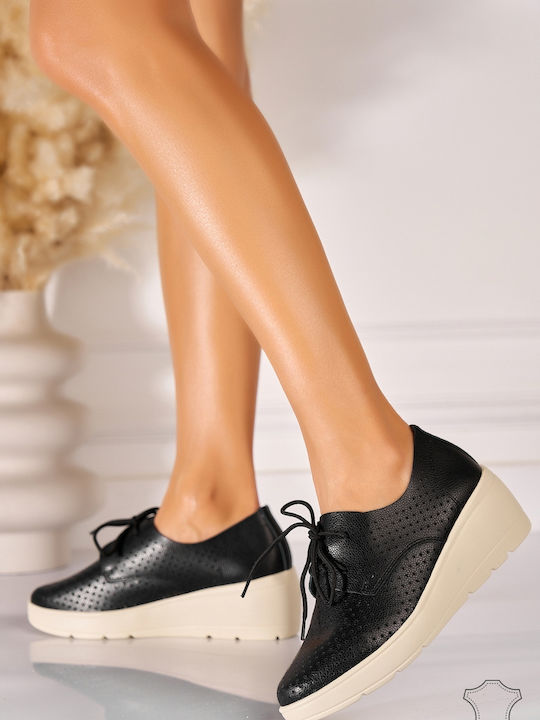 Δερμάτινα Γυναικεία Oxfords σε Μαύρο Χρώμα