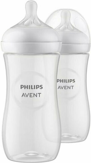 Philips Set Biberoane din Plastic Natural Anti-Colici cu Tetină din Silicon pentru 0-6 Luni Albe 330ml 2 Bucăți