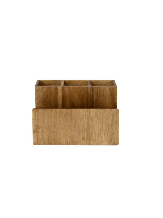 Cheffinger Cutlery Organizer Napkin Holder Natural Bamboo 4 Compartments Kitchen Brown
