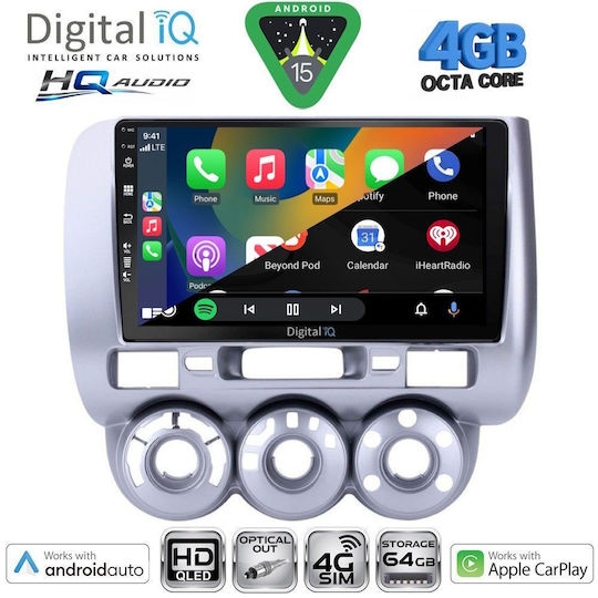 Digital IQ Car Audio System for Honda Jazz 2002-2008 with A/C Bluetooth USB WiFi GPS Apple CarPlay Android Auto with 9" Touch Screen