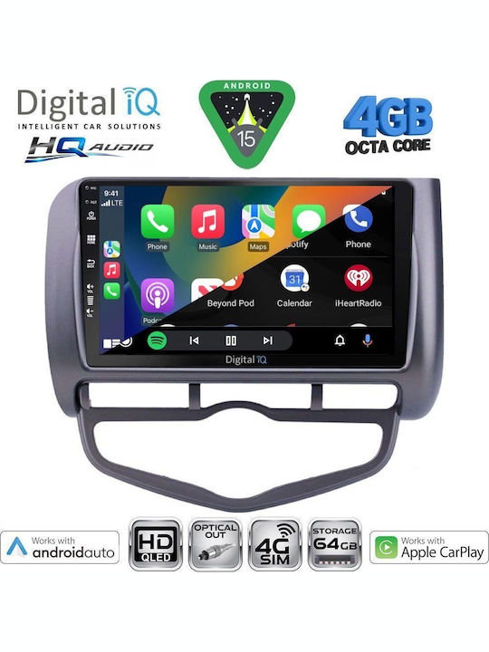 Digital IQ Car Audio System for Honda Jazz 2002-2008 with A/C Bluetooth USB WiFi GPS Apple CarPlay Android Auto with 9" Touch Screen