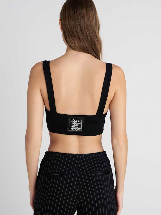 Bluza Damă Crop Top Cu Bretele Neagră