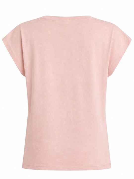Damen Bluse Baumwolle Kurzärmelig Rosa