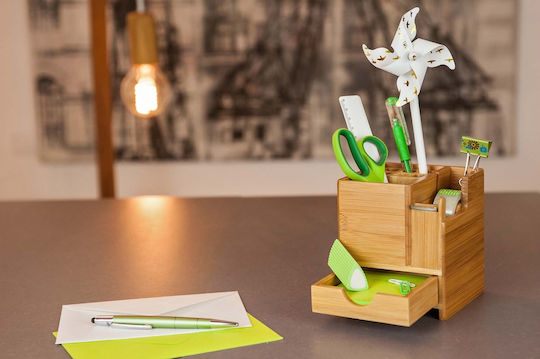 Wooden Pen Holder in Beige Color 10.3x11.7x10.3cm 1pc