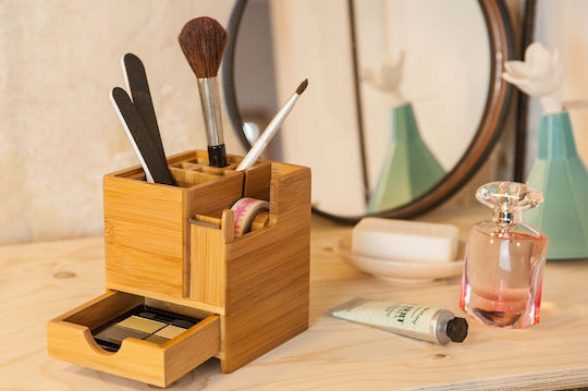 Wooden Pen Holder in Beige Color 10.3x11.7x10.3cm 1pc