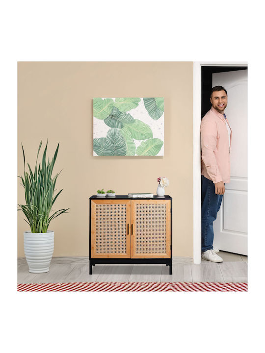 Bufet Din Lemn Negru/natural/auriu 80x39x76cm