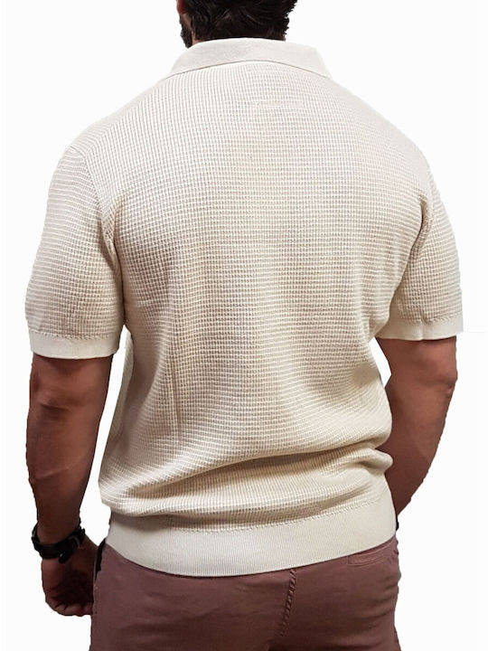 Herrenblusen Neck Polo Kurzarm Ecru