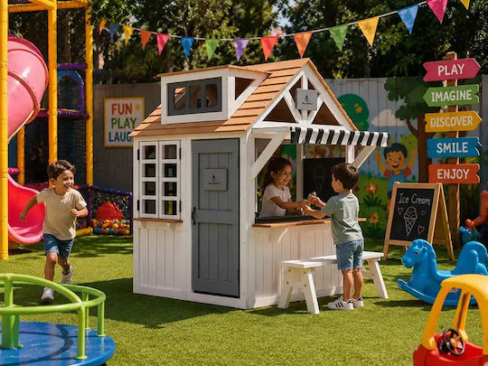 Multifunktionales Hölzernes Kinder-Spielhaus im Garten mit brauner Küche