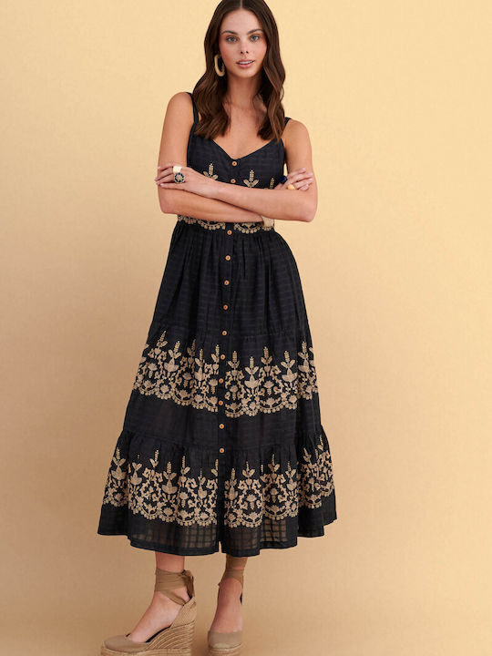 Sommer Midi Damenkleid Schwarz 9923299-Schwarz