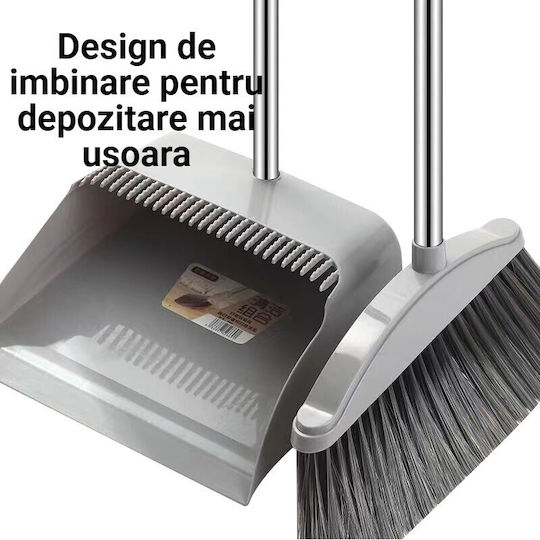 Set Mătură Cu Coș De Gunoi Mâner Silicon Mătură Alista Home Uz Casnic Plastic Oțel Gri 90 X 72 X 100 Cm
