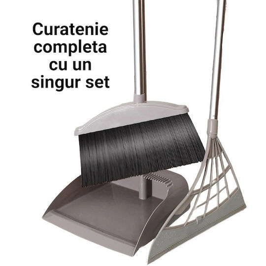 Set Mătură Cu Coș De Gunoi Mâner Silicon Mătură Alista Home Uz Casnic Plastic Oțel Gri 90 X 72 X 100 Cm