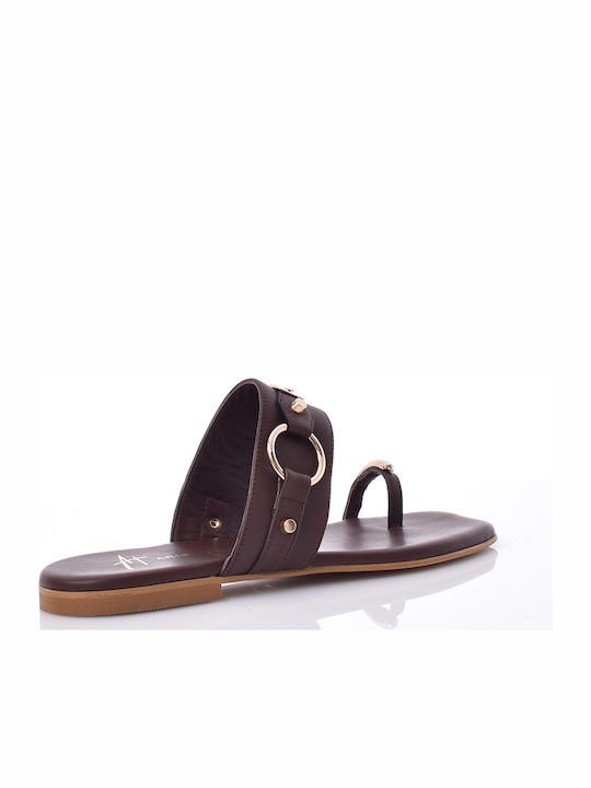 Deri Damen Flache Sandalen Braun