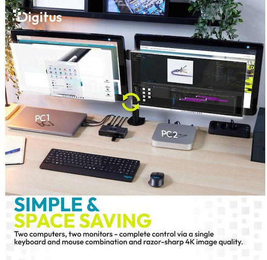 Digitus DS-12856 Comutator KVM și de Date cu USB-C / HDMI / USB 3.0 / DisplayPort
