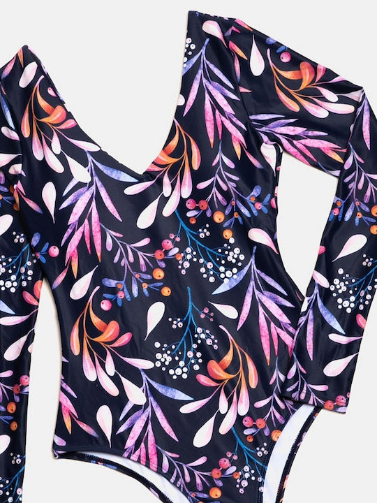 Long Sleeve Printed One Piece Swimsuit Size XL Multicolour