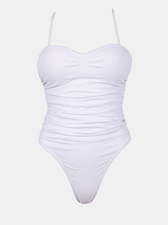 Strapless One Piece Swimsuit Shirring White Size S White