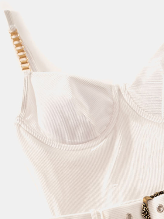 One Piece Swimsuit Velvet Belt White Size L White