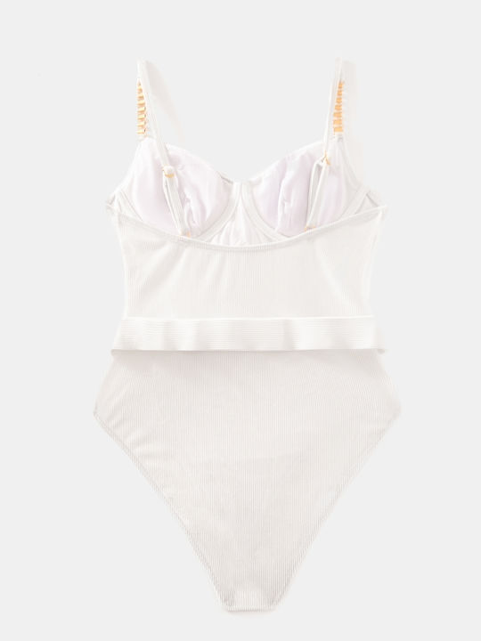 One Piece Swimsuit Velvet Belt White Size L White
