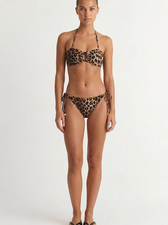 Bikini Slip με Κορδονάκια Καφέ