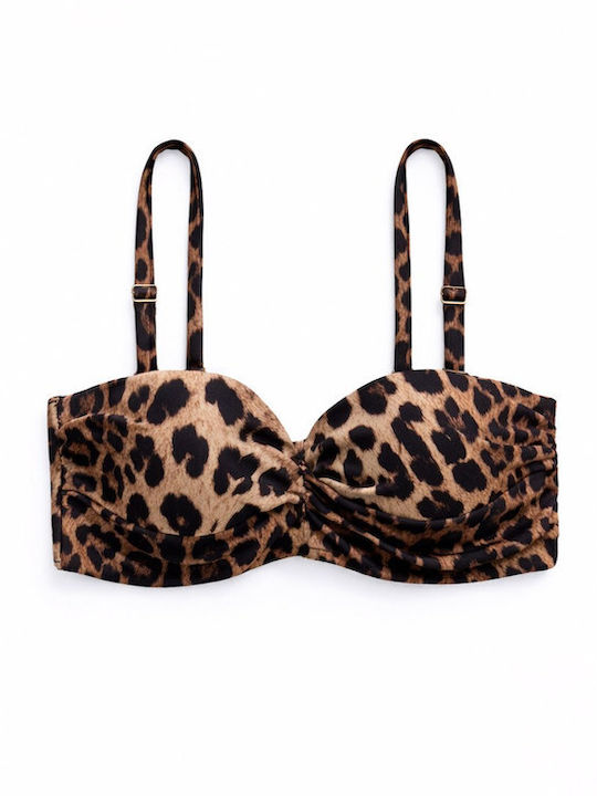 Strapless Bikini Top Animal Print Brown