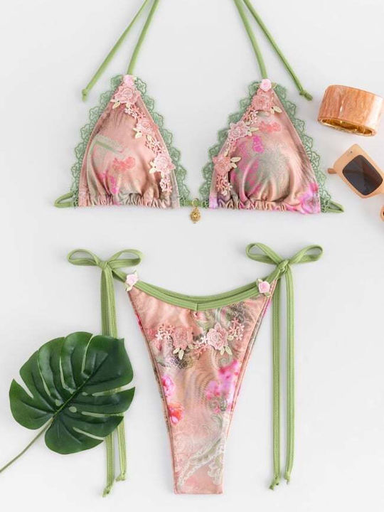 Set Bikini Triangle Floral Pink