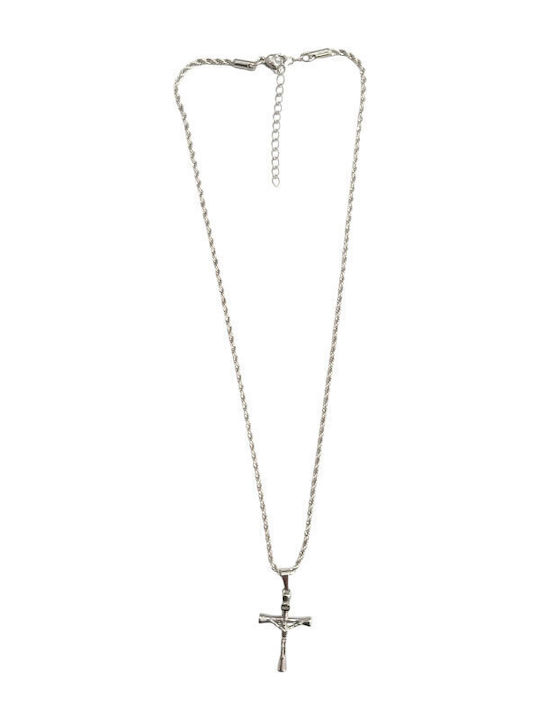 Kalliopi Silver Crucifix Pentru Bărbați Din Oțel Cu Lanț