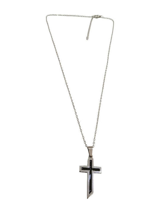 Kalliopi Silver Crucifix Pentru Bărbați Din Oțel Cu Lanț