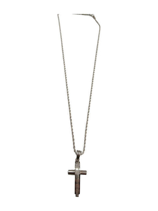 Kalliopi Silver Crucifix Pentru Bărbați Din Oțel Cu Lanț