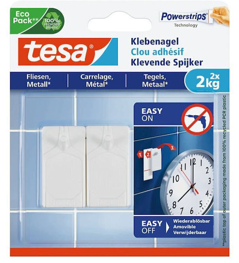 Tesa 77762-00000-01 Κρεμαστράκια με Καρφί Μεταλλικά Λευκά 2τμχ