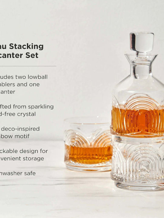 Viski Beau Stacking Crystal Whiskey Serving Decanter with Stopper and Gold Glasses 325ml