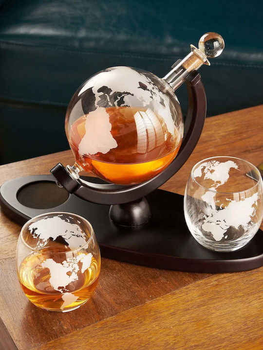 Viski Globe Glass Whiskey Serving Decanter with Stopper and Glasses 355ml