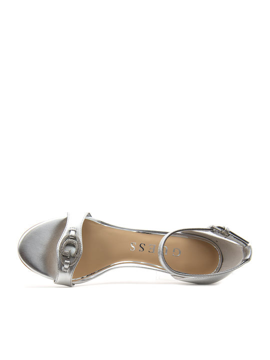 Leather Sandals with Strass Silver