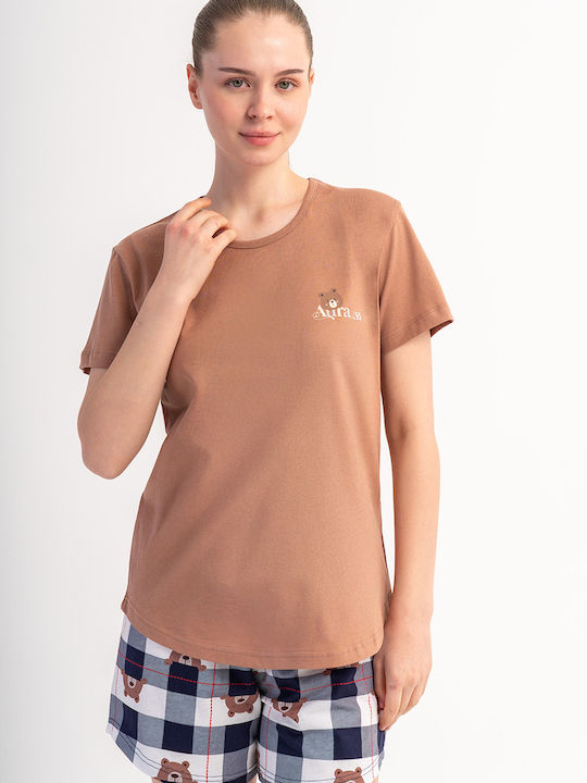 Vienetta Secret Summer Women's Pyjama Kit Cotton Brown