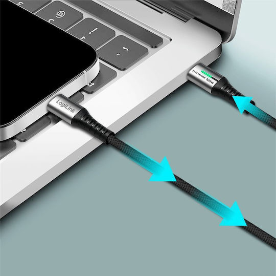 LogiLink LED USB 3.2 Cable USB-C male - USB-C 100W PD Μαύρο 2m CU0434