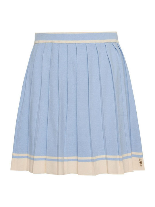 Pleated High Waist Mini Skirt Blue