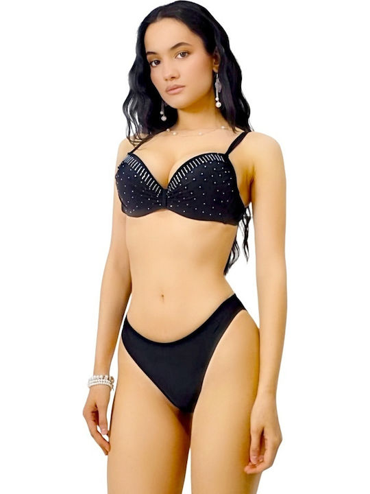 Set Bikini Push Up Brazil Negru
