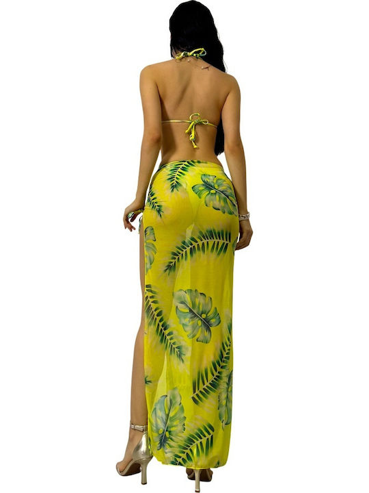 Set Bikini Set De Bikini Triunghi Floral Galben