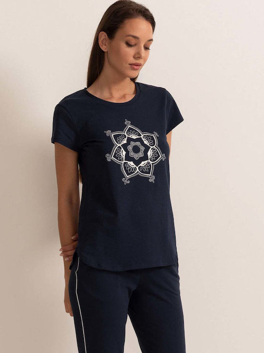 Sofiaman Sofiaman Sommer Baumwollenes Damen Schlafanzug Set Navy Blau