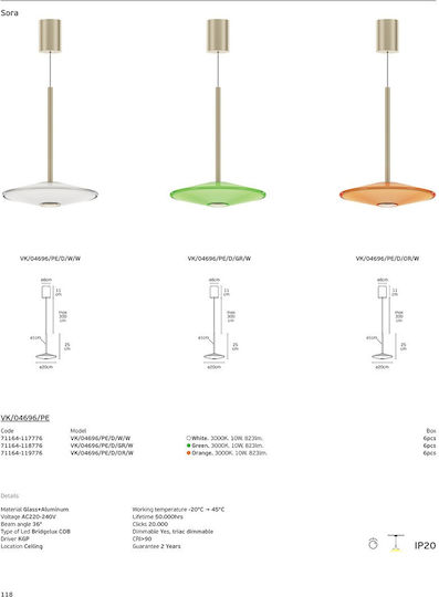 VK Lighting Ceiling Light Orange LED With Warm White Light