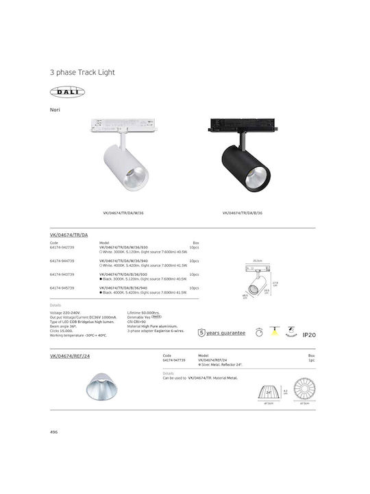 VK Lighting Black LED Pendant Ceiling Light with Warm White Light Rail 8.5x36x16.5cm