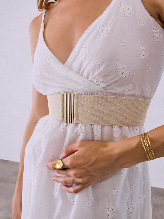 Celestino Women's Elastic Wide Metallic Gold Belt