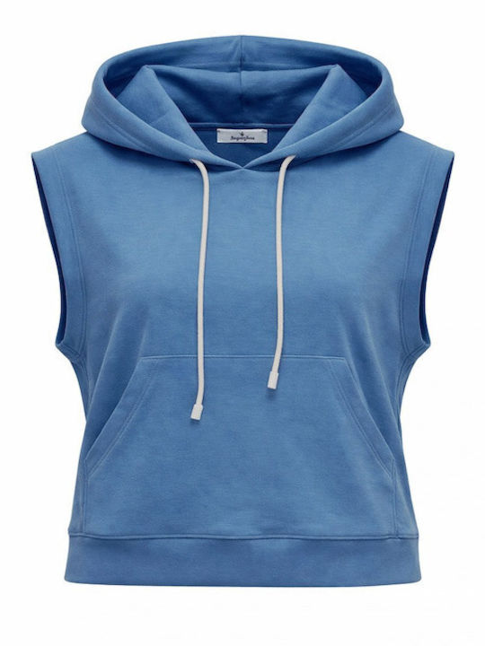 Bluza Damă Fără Mâneci Cu Glugă Albastră
