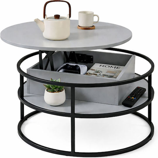 Round Central Wooden Coffee Table with Lifting Mechanism Black/Grey W80xL80xH46cm