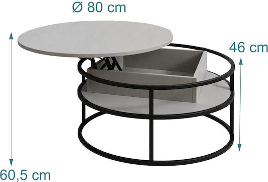 Round Central Wooden Coffee Table with Lifting Mechanism Black/Grey W80xL80xH46cm