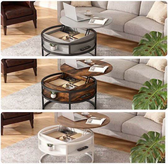 Round Central Wooden Coffee Table with Lifting Mechanism White/Brown L80xW80xH46cm