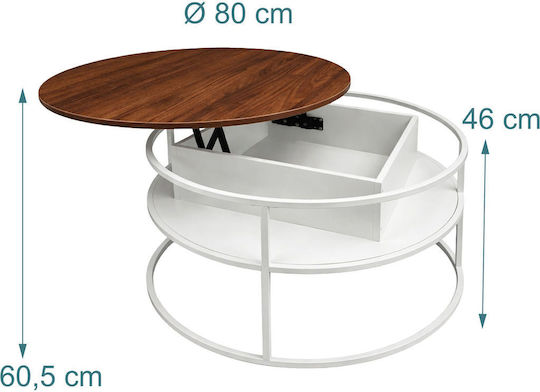 Round Central Wooden Coffee Table with Lifting Mechanism White/Brown L80xW80xH46cm
