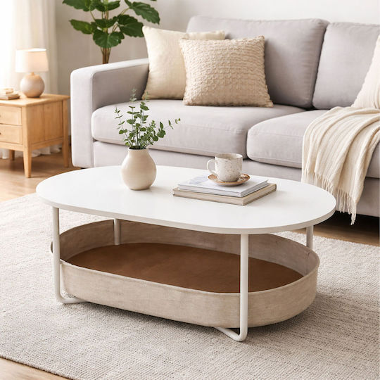 Οβάλ Κεντρικό Τραπεζάκι Ξύλινο Beige Μ100xΠ45xΥ55εκ.