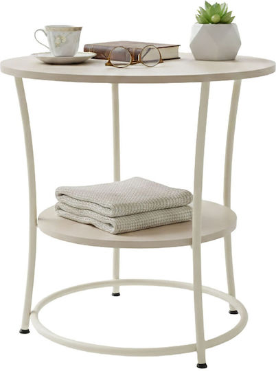 Στρογγυλό Βοηθητικό Τραπεζάκι Ξύλινο Cream/light Brown Μ55xΠ55xΥ55εκ.