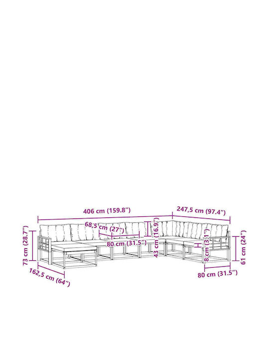 Wooden Outdoor Corner Sofa With Cushions 406x247.5x73cm