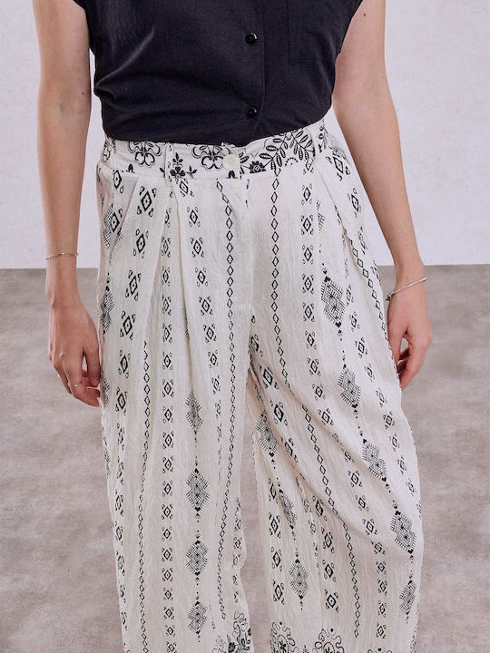 Celestino Women's Pantaloons Printed Viscose Loose Fit Ecru